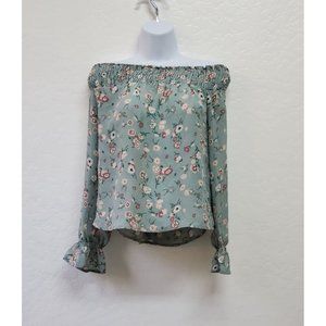 Sadie Robertson Off the Shoulder Smocked Floral Blouse Sz Small